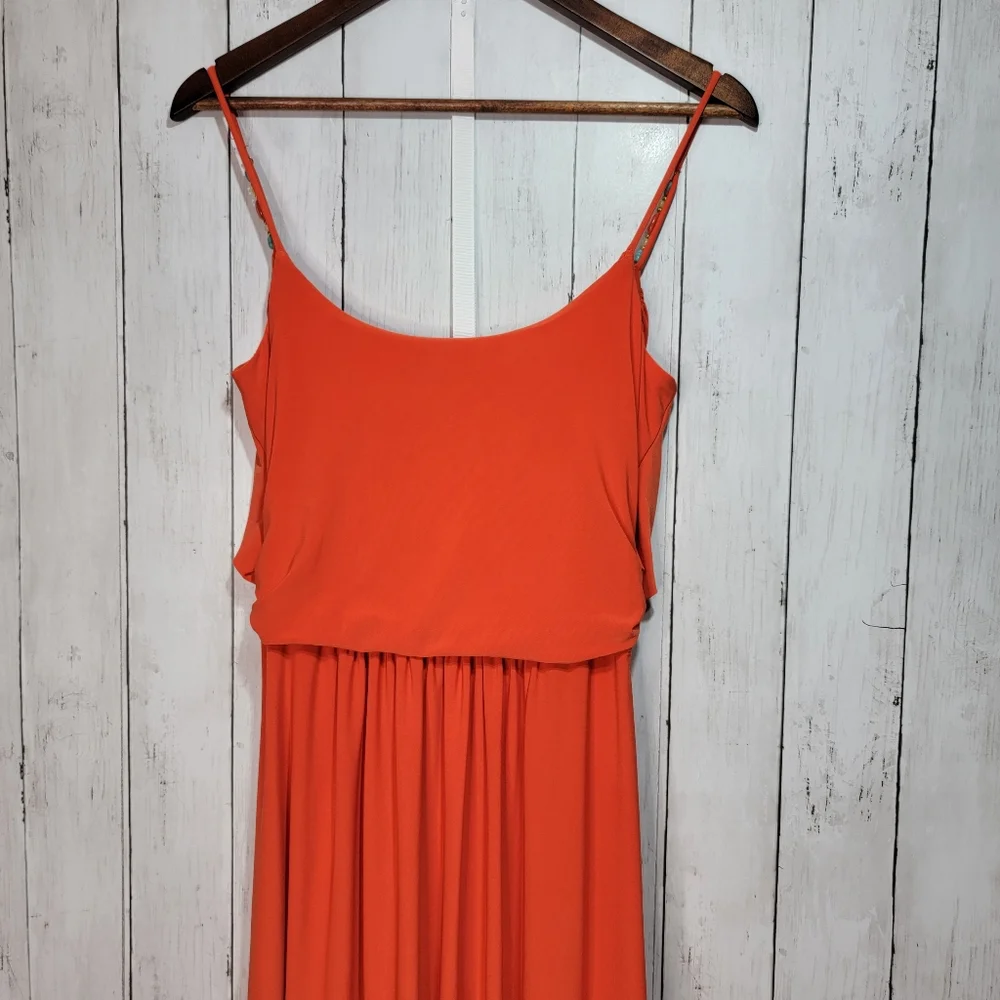 Perfect SUMMER dress! Women's Orange Maxi Dress with Draped Bodice - Picture 5 of 5